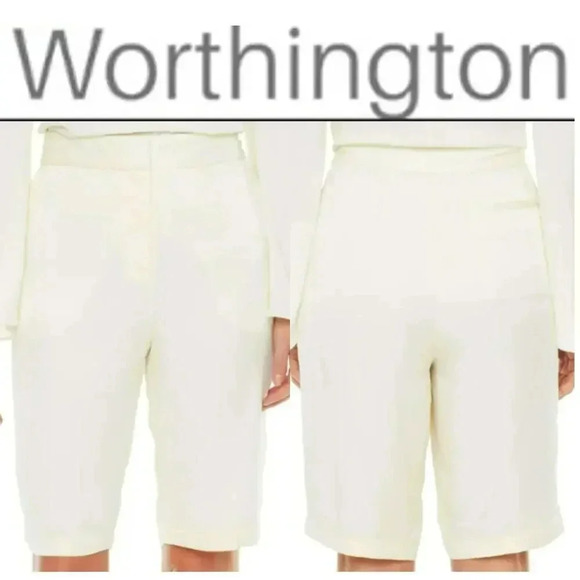 Worthington New Rayon Silky Bermuda High Rise Dress Shorts Size 12 W34 Cream - Picture 3 of 13